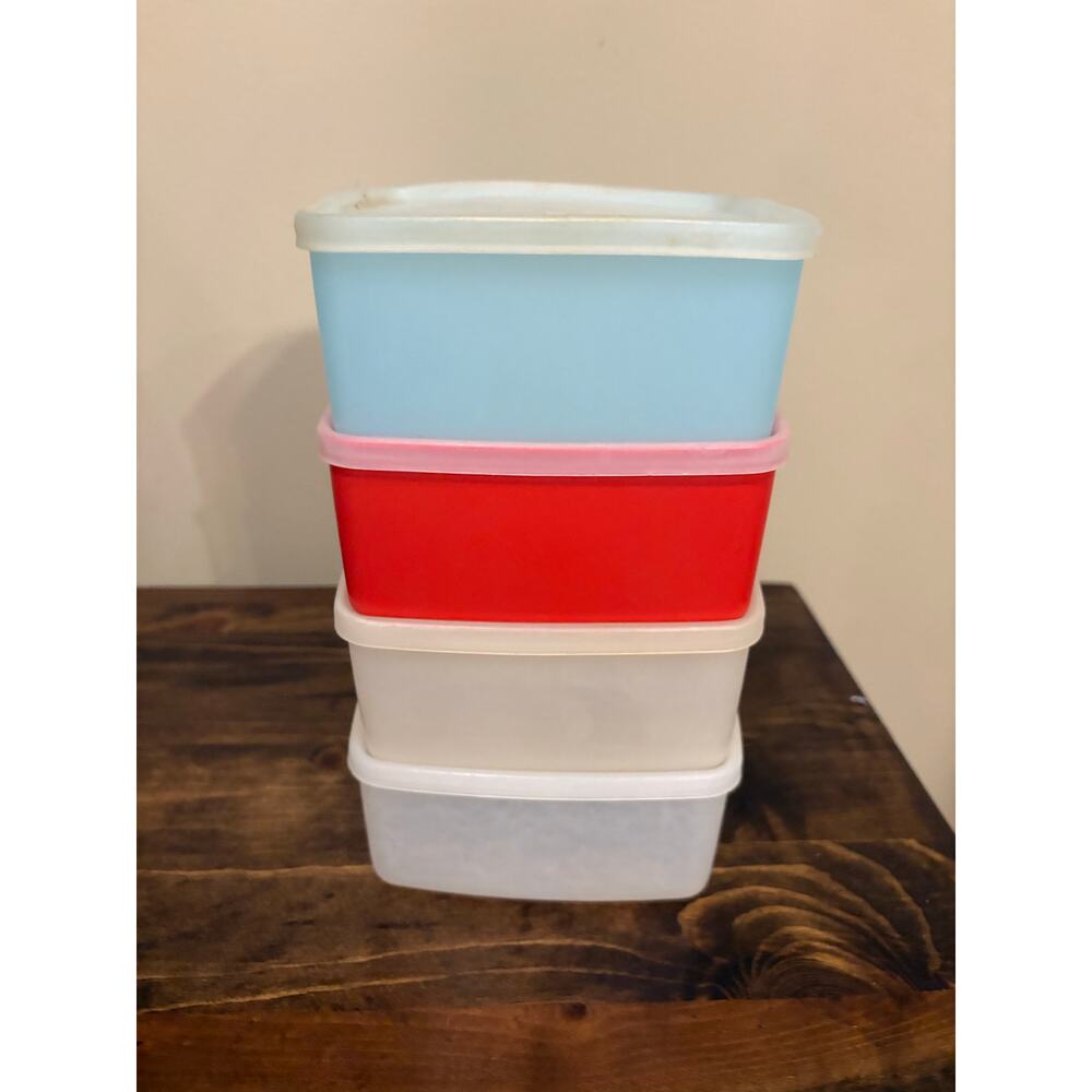 Tupperware Square Storage Containers Lot of 4 – 311-55 – Multi-Color Vintage USA